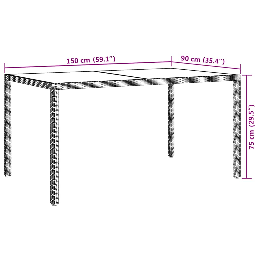 Zahradní Stůl 150 X 90 X 75 Cm Tvrzené Sklo A Polyratan Černý