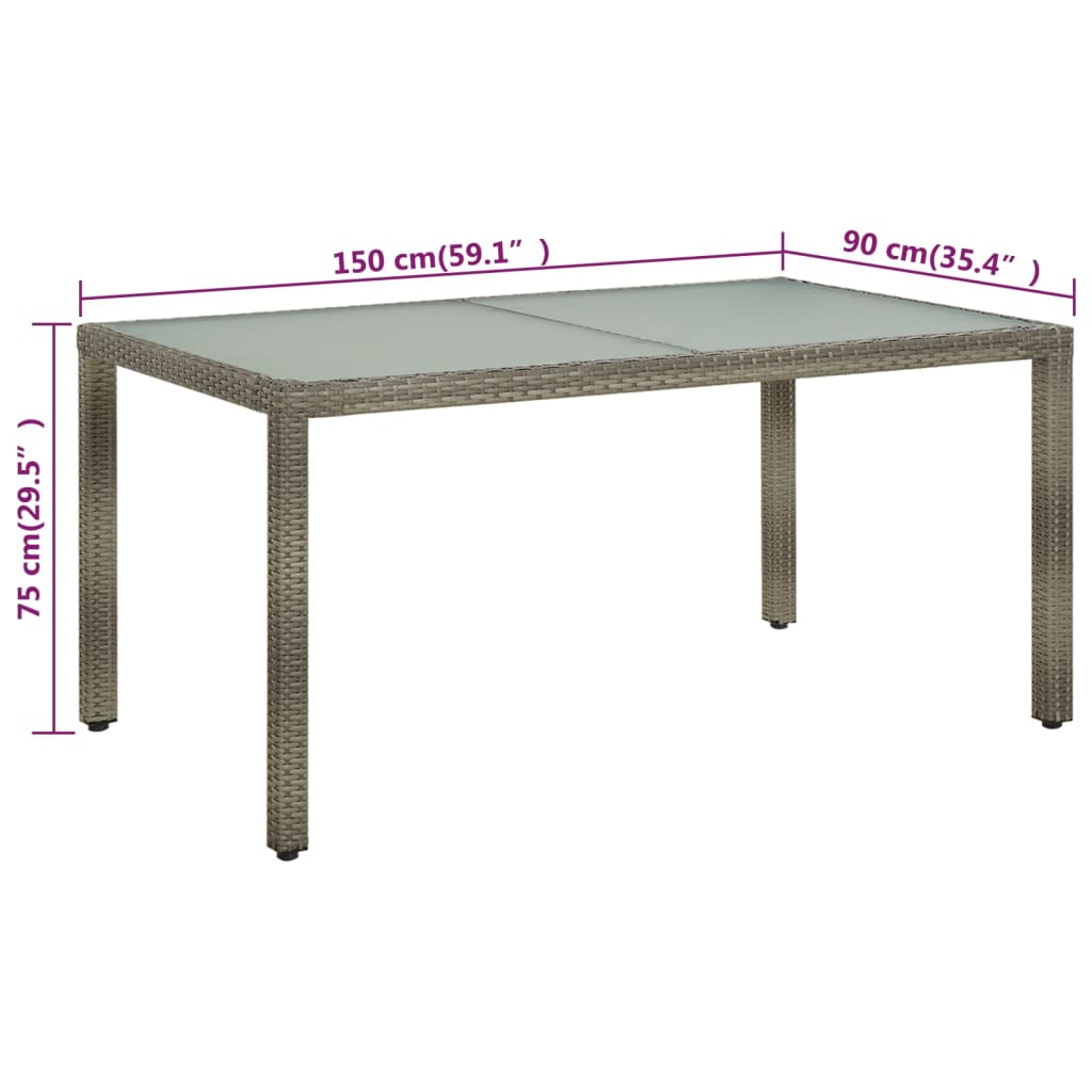 Zahradní Stůl 150 X 90 X 75 Cm Tvrzené Sklo A Polyratan Šedý