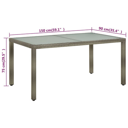 Zahradní Stůl 150 X 90 X 75 Cm Tvrzené Sklo A Polyratan Šedý
