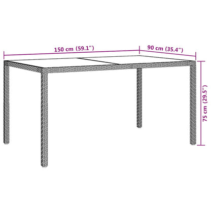 Zahradní Stůl 150 X 90 X 75 Cm Tvrzené Sklo A Polyratan Šedý