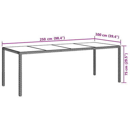 Zahradní Stůl Šedý 250 X 100 X 75 Cm Tvrzené Sklo A Polyratan