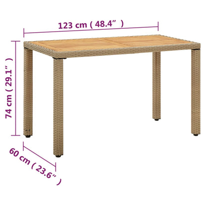 Zahradní Stůl Béžový 123X60X74 Cm Polyratan A Masivní Akácie