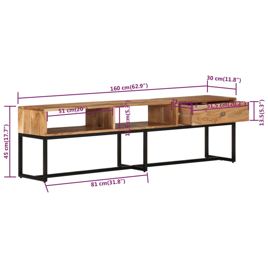 Tv Skříňka 160 X 30 X 45 Cm Masivní Akáciové Dřevo