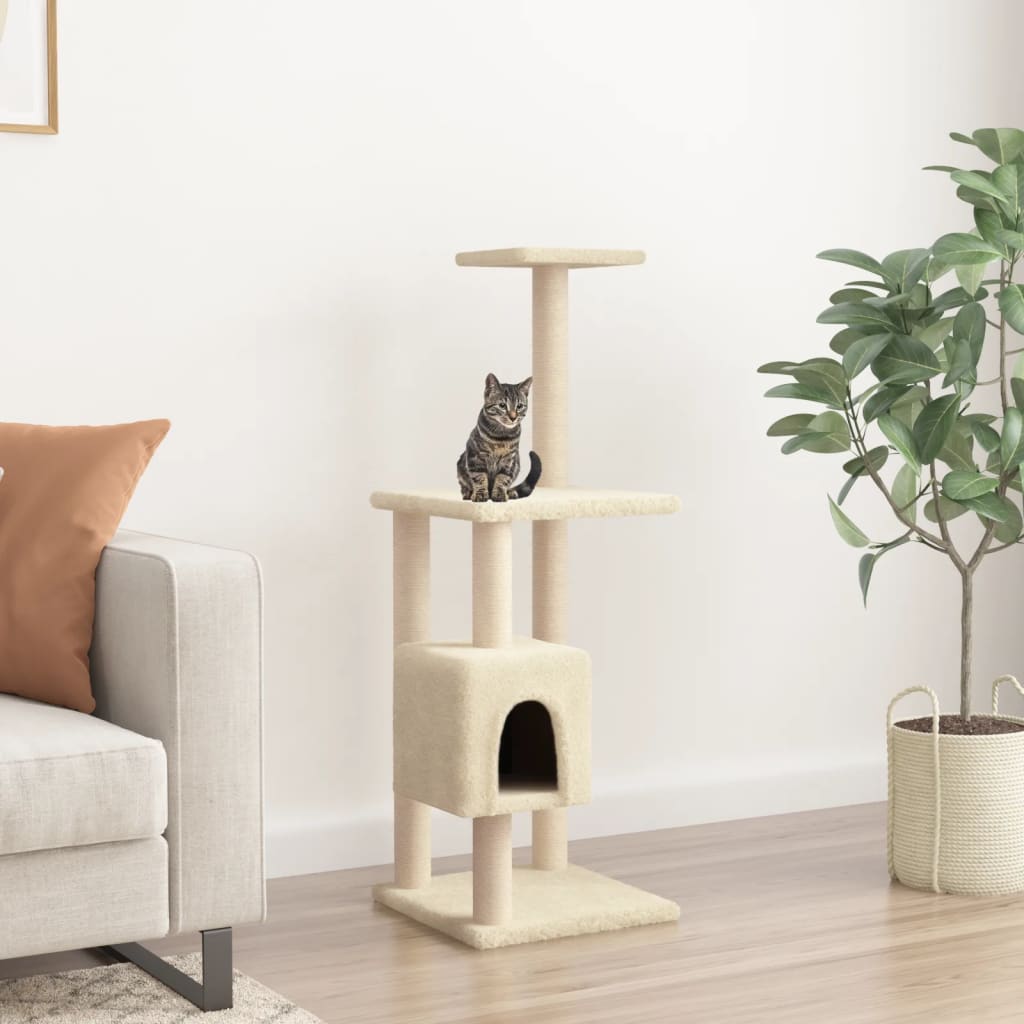 Škrabadlo Pro Kočky Se Sisalovými Sloupky Krémové 104 Cm