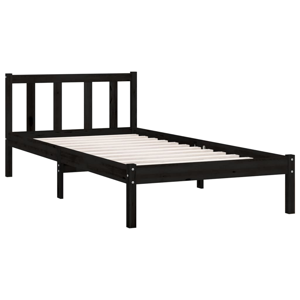 Rám Postele Černý Masivní Borovice 75 X 190 Cm Malé Jednolůžko