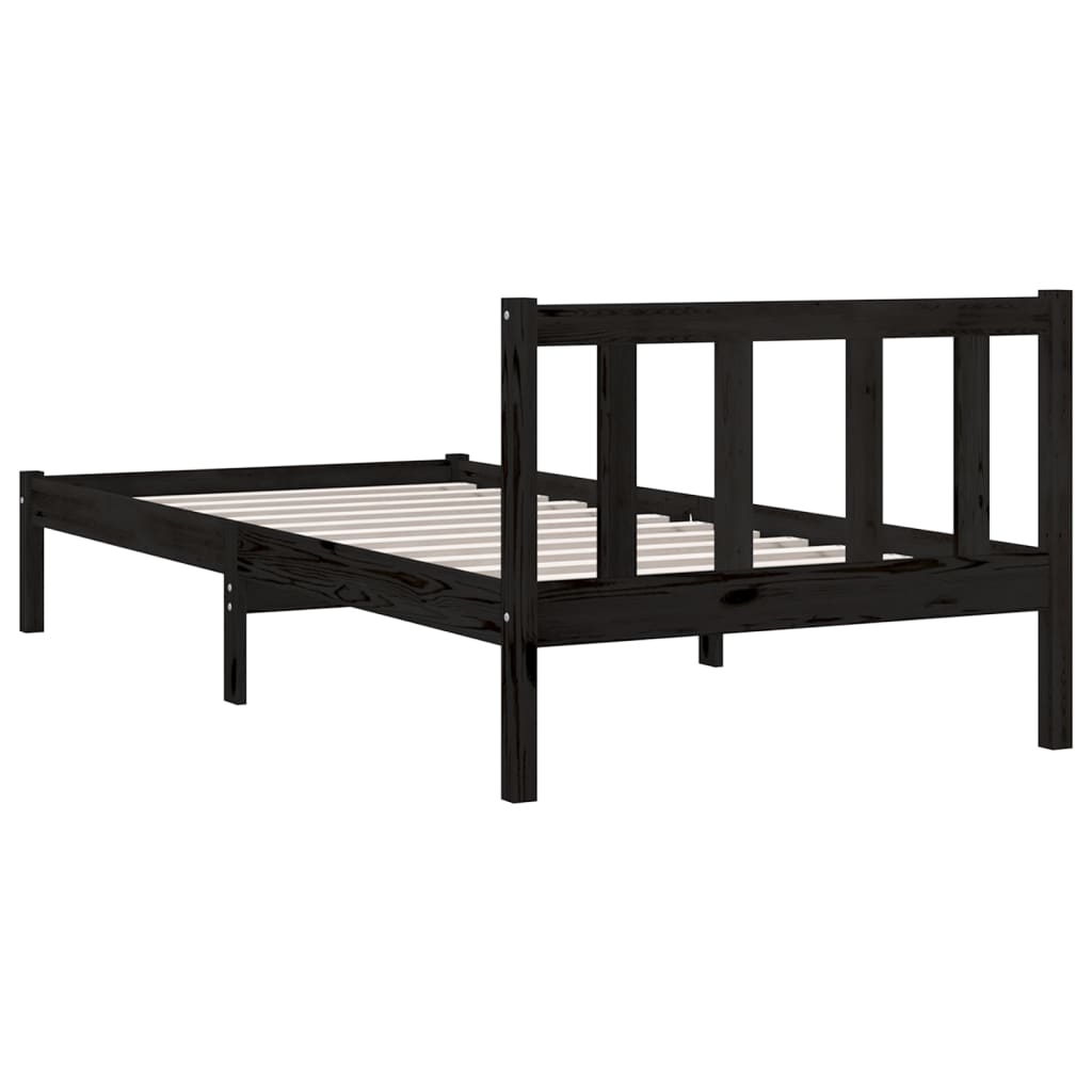 Rám Postele Černý Masivní Borovice 75 X 190 Cm Malé Jednolůžko