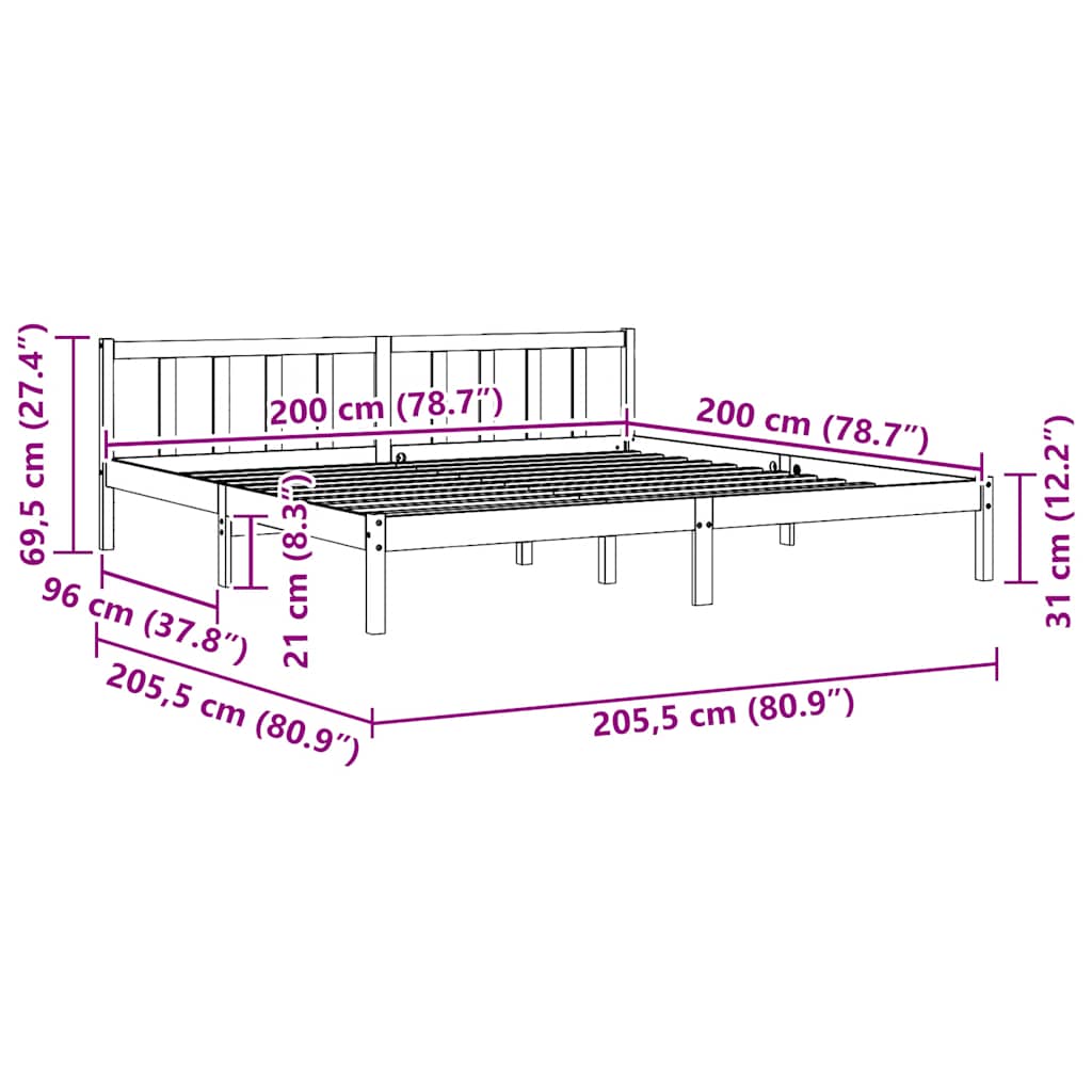 Rám Postele Černý Masivní Borové Dřevo 200 X 200 Cm