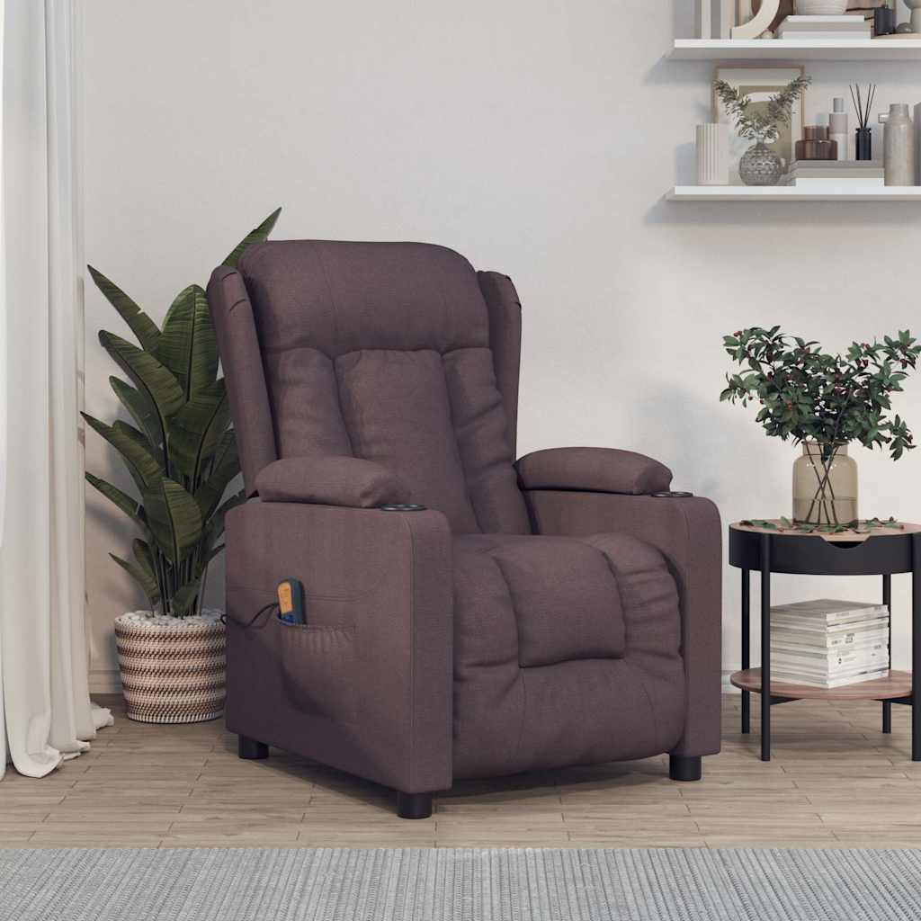 Masážní Křeslo Tmavě Hnědé Textil
