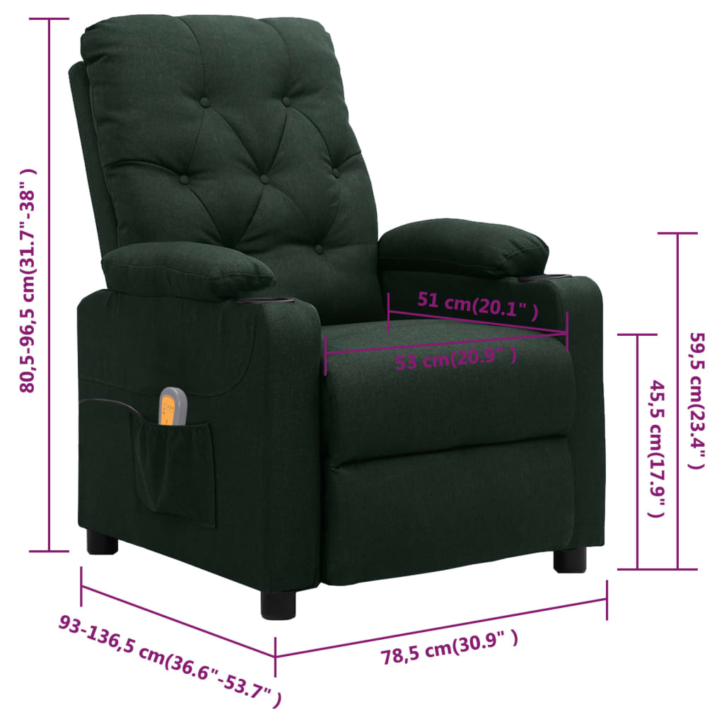 Masážní Křeslo Tmavě Zelené Textil