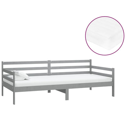 Denní Postel S Matrací 90 X 200 Cm Šedá Masivní Borové Dřevo