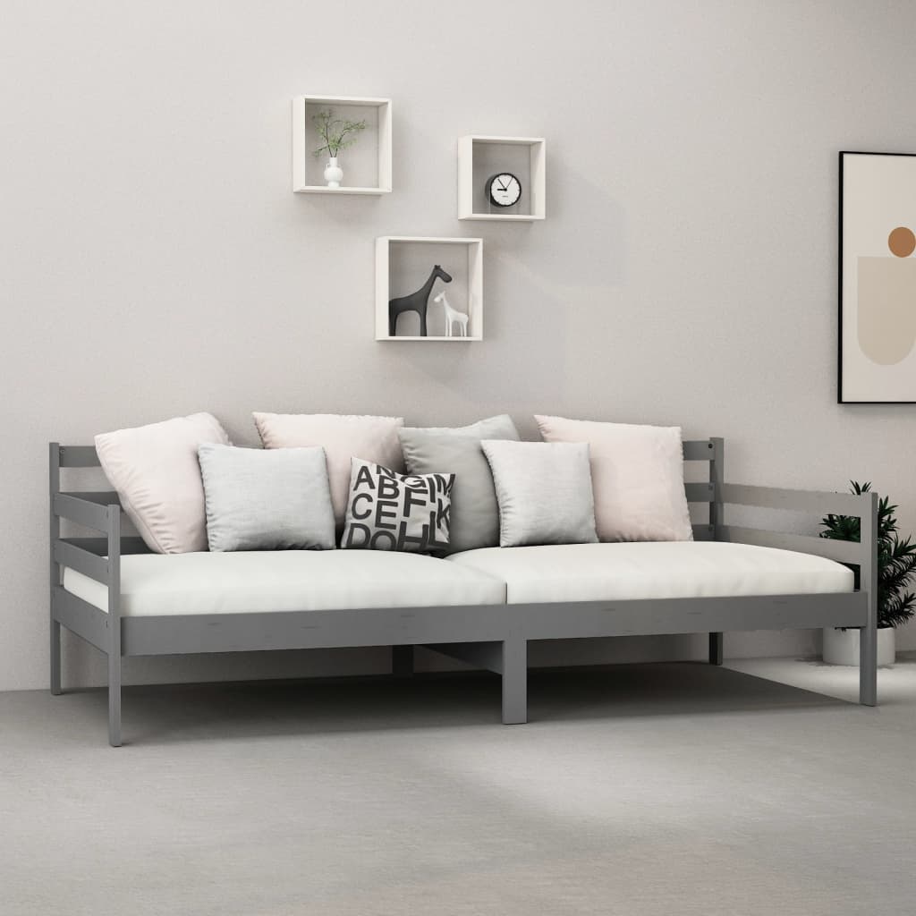 Denní Postel S Matrací 90 X 200 Cm Šedá Masivní Borové Dřevo