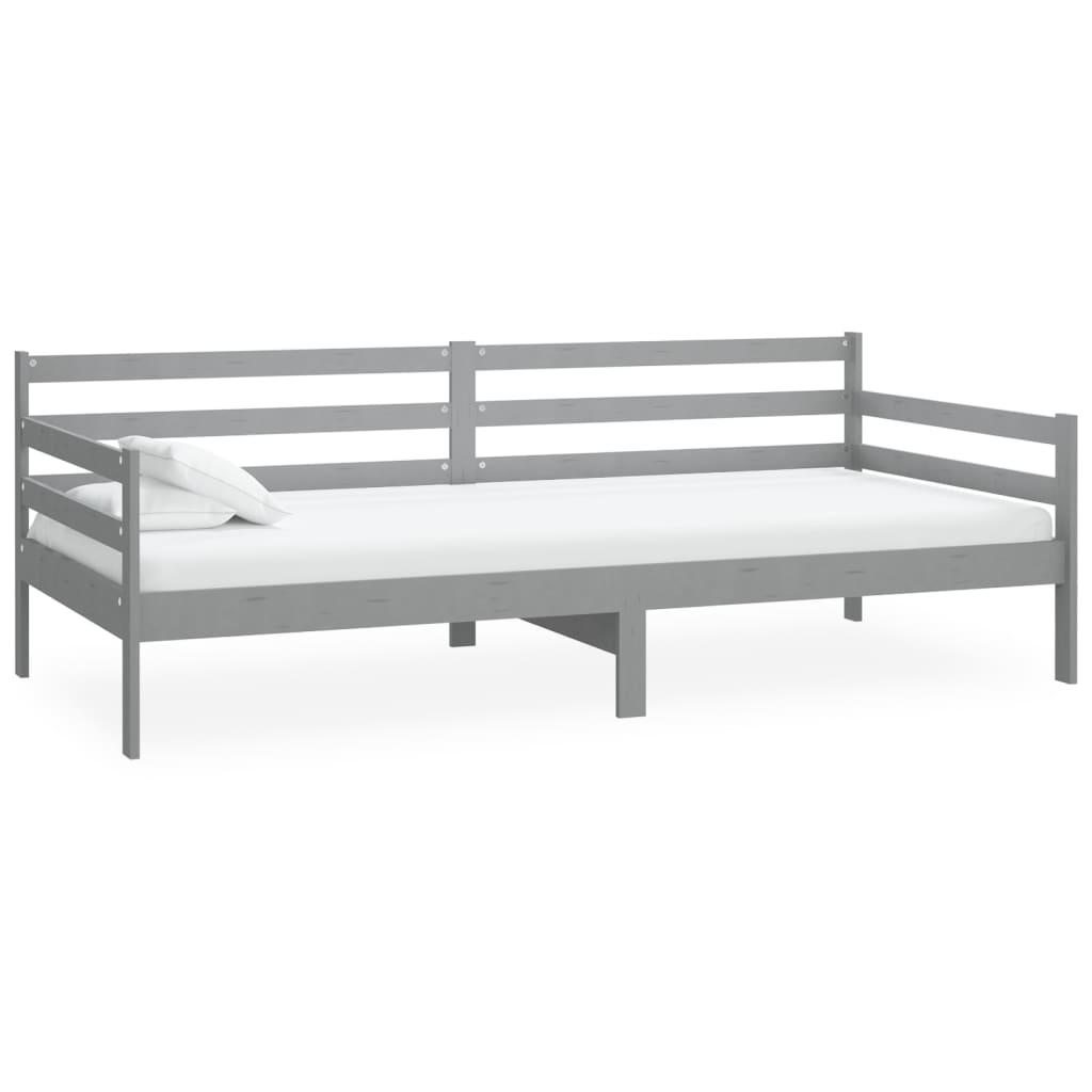 Denní Postel S Matrací 90 X 200 Cm Šedá Masivní Borové Dřevo