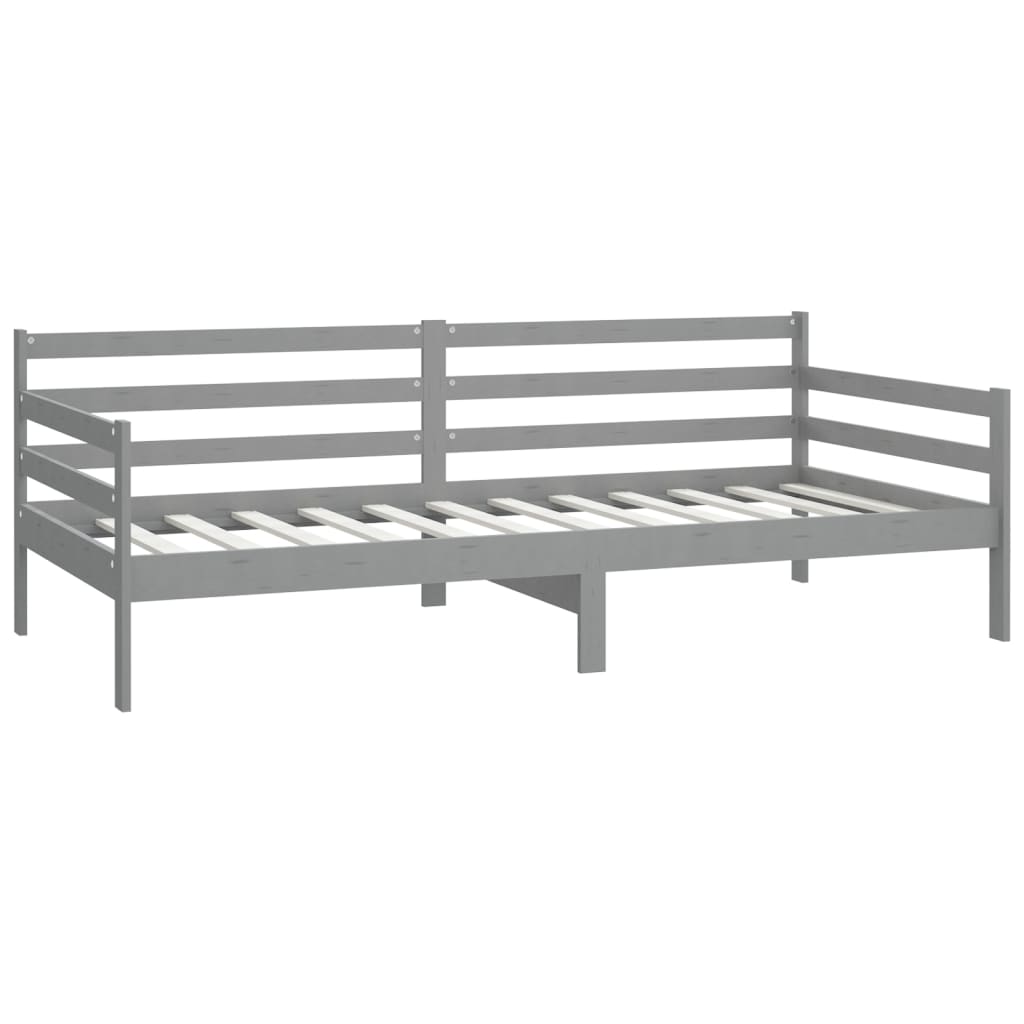 Denní Postel S Matrací 90 X 200 Cm Šedá Masivní Borové Dřevo