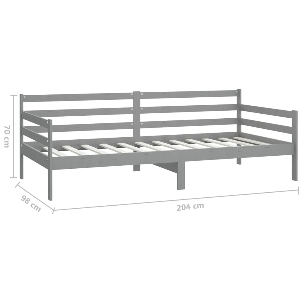 Denní Postel S Matrací 90 X 200 Cm Šedá Masivní Borové Dřevo