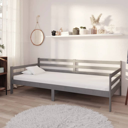 Denní Postel S Matrací 90 X 200 Cm Šedá Masivní Borové Dřevo