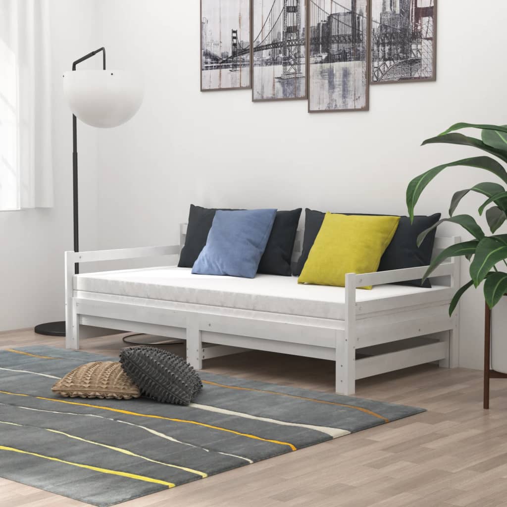 Výsuvná Denní Postel 2 × (90X200 Cm) Bílá Masivní Borové Dřevo