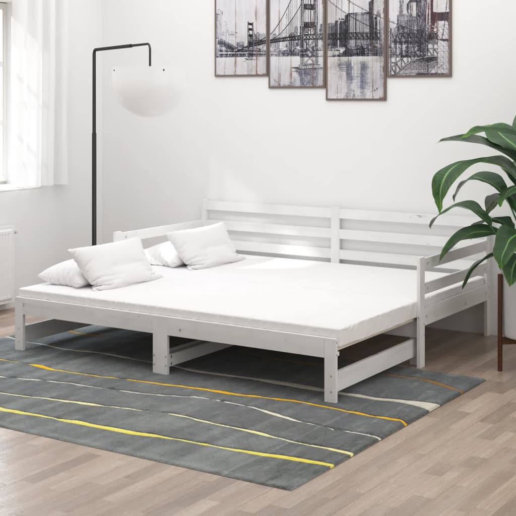 Výsuvná Denní Postel 2 × (90X200 Cm) Bílá Masivní Borové Dřevo