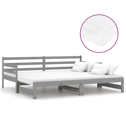 Výsuvná Denní Postel 2 × (90X200 Cm) Šedá Masivní Borové Dřevo