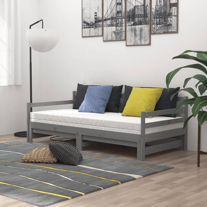 Výsuvná Denní Postel 2 × (90X200 Cm) Šedá Masivní Borové Dřevo