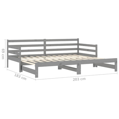 Výsuvná Denní Postel 2 × (90X200 Cm) Šedá Masivní Borové Dřevo
