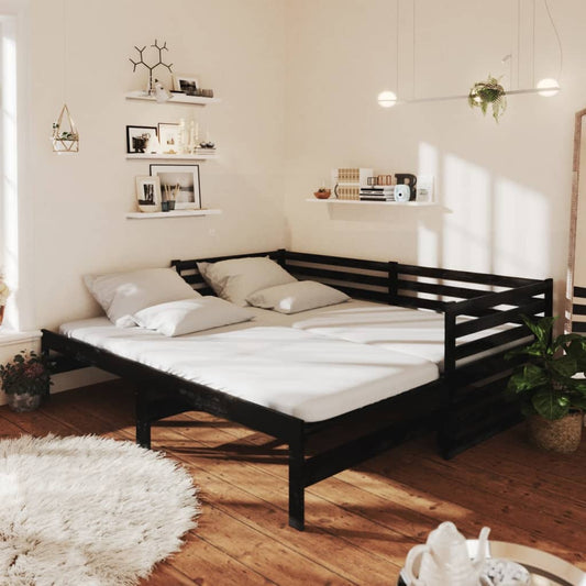 Výsuvná denní postel 2 × (90x200 cm) černá masivní borové dřevo