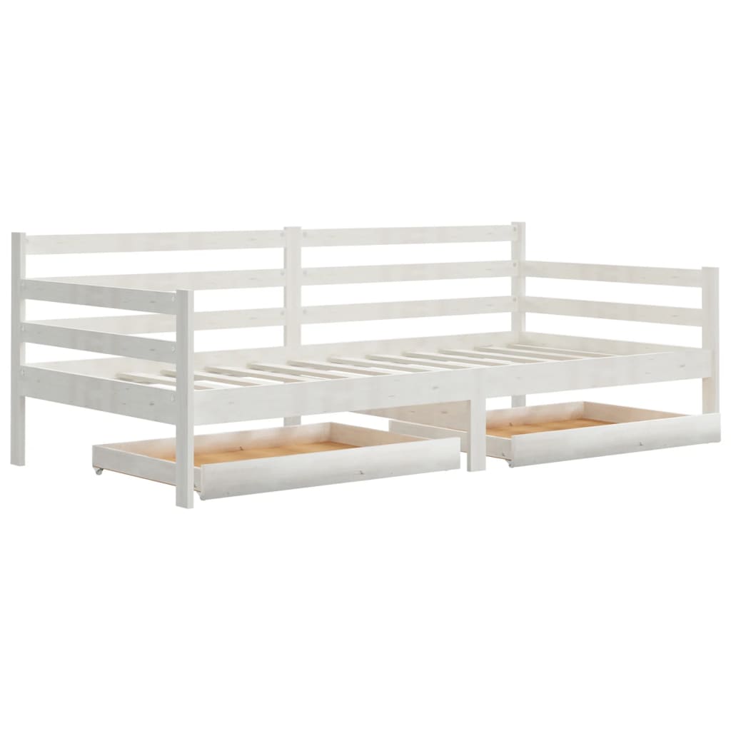 Denní Postel S Matrací 90 X 200 Cm Bílá Masivní Borové Dřevo