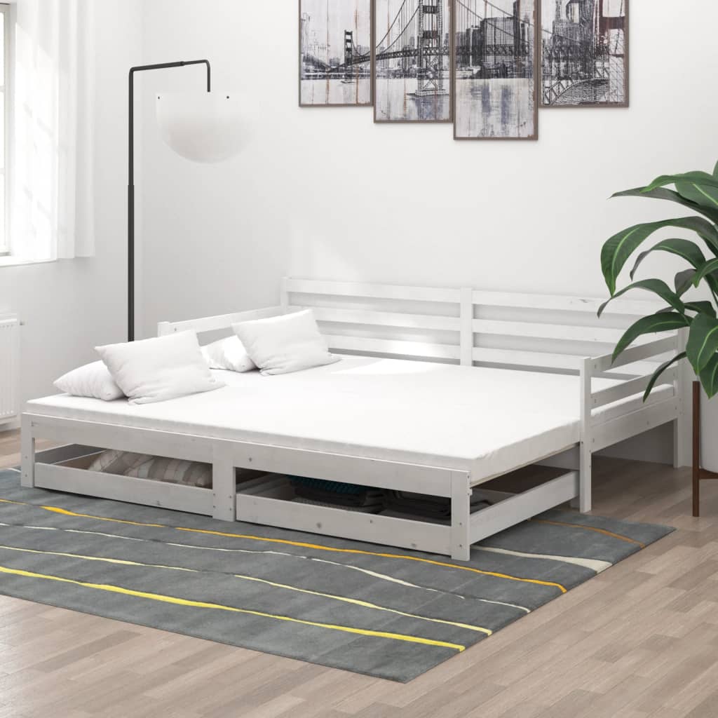 Výsuvná Denní Postel 2 × (90X200 Cm) Bílá Masivní Borové Dřevo