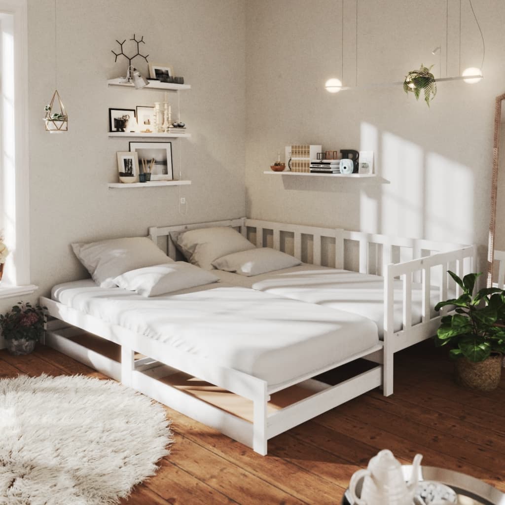 Výsuvná Denní Postel 2 × (90X200 Cm) Bílá Masivní Borové Dřevo