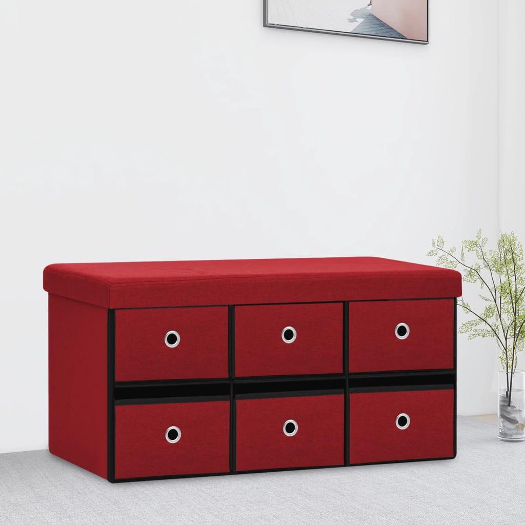 Skládací Úložná Lavice Vínová 76 X 38 X 38 Cm Umělý Len