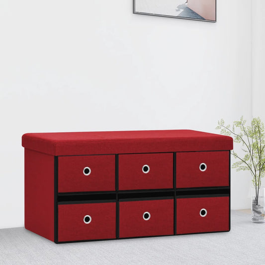 Skládací Úložná Lavice Vínová 76 X 38 X 38 Cm Umělý Len