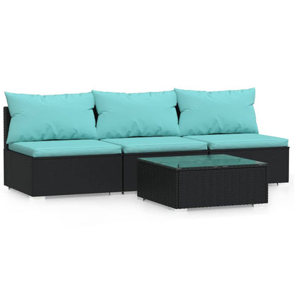 4Dílná Zahradní Sedací Souprava S Poduškami Černá Polyratan