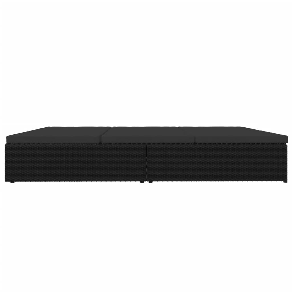 Rozkládací Opalovací Lehátko S Poduškami Polyratan Černé