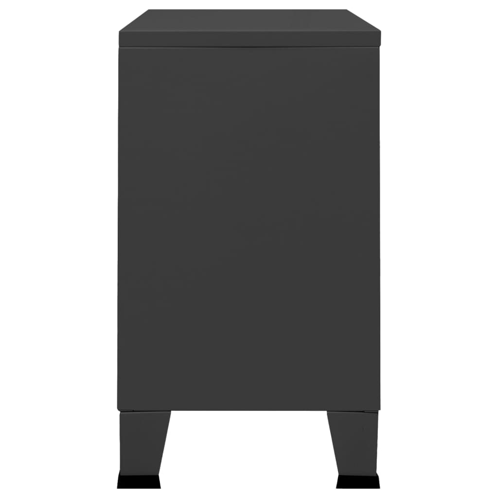 Industriální Příborník Antracitový 105 X 35 X 62 Cm Kov A Sklo