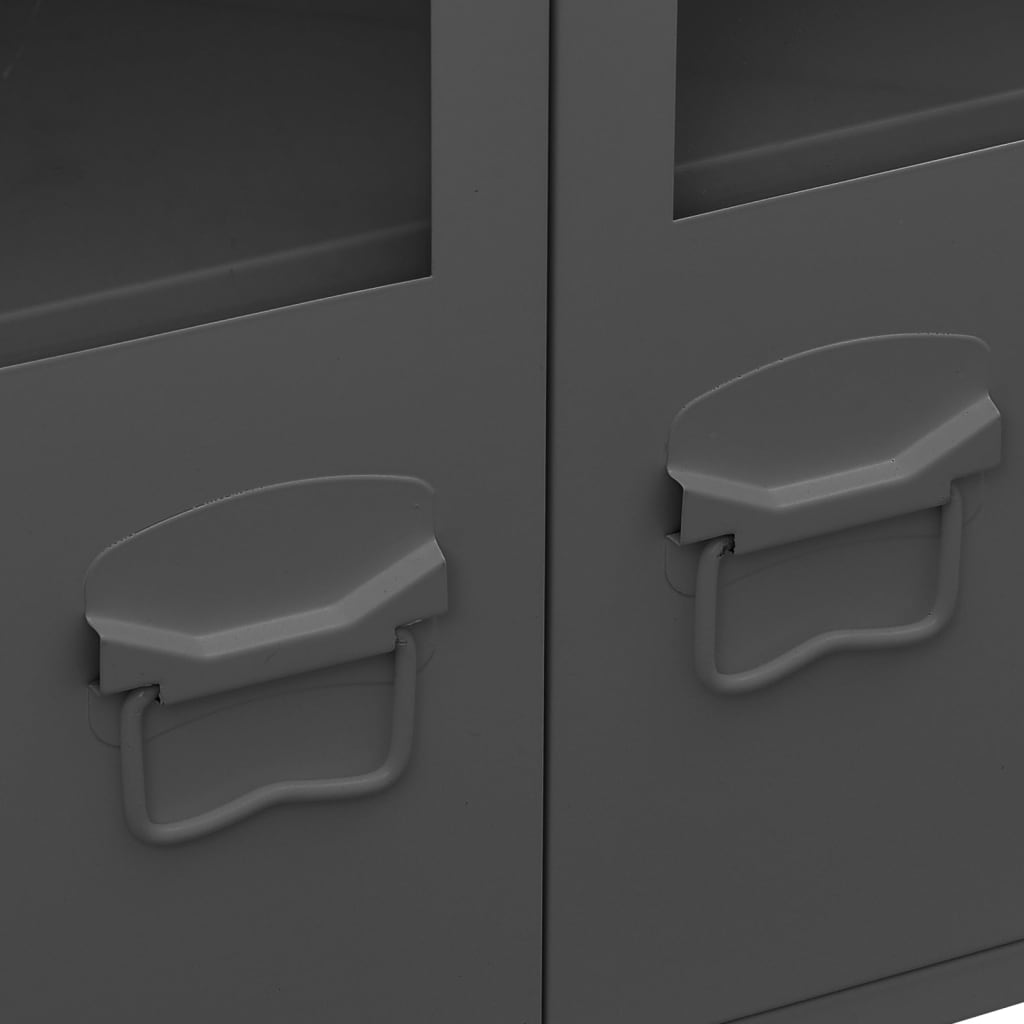 Industriální Příborník Antracitový 105 X 35 X 62 Cm Kov A Sklo