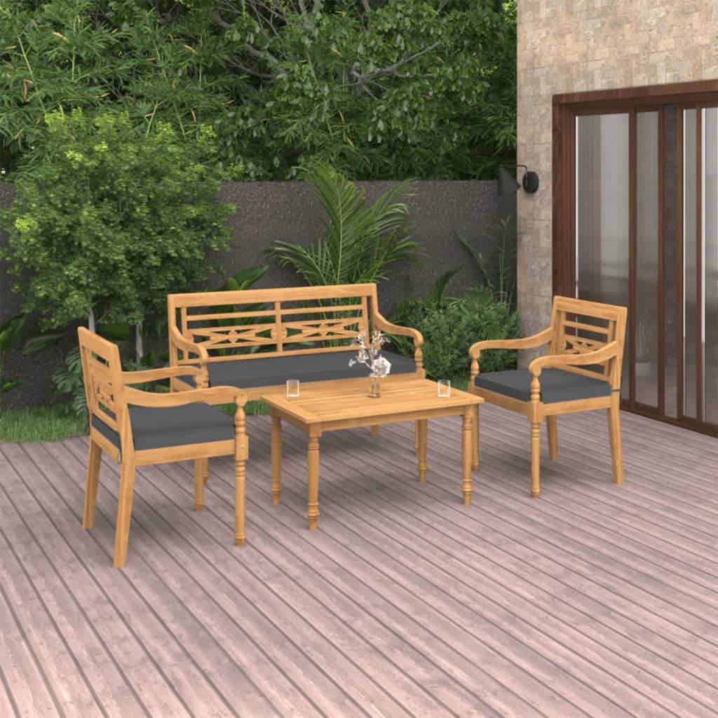 4Dílná Zahradní Sedací Souprava S Poduškami Masivní Teak