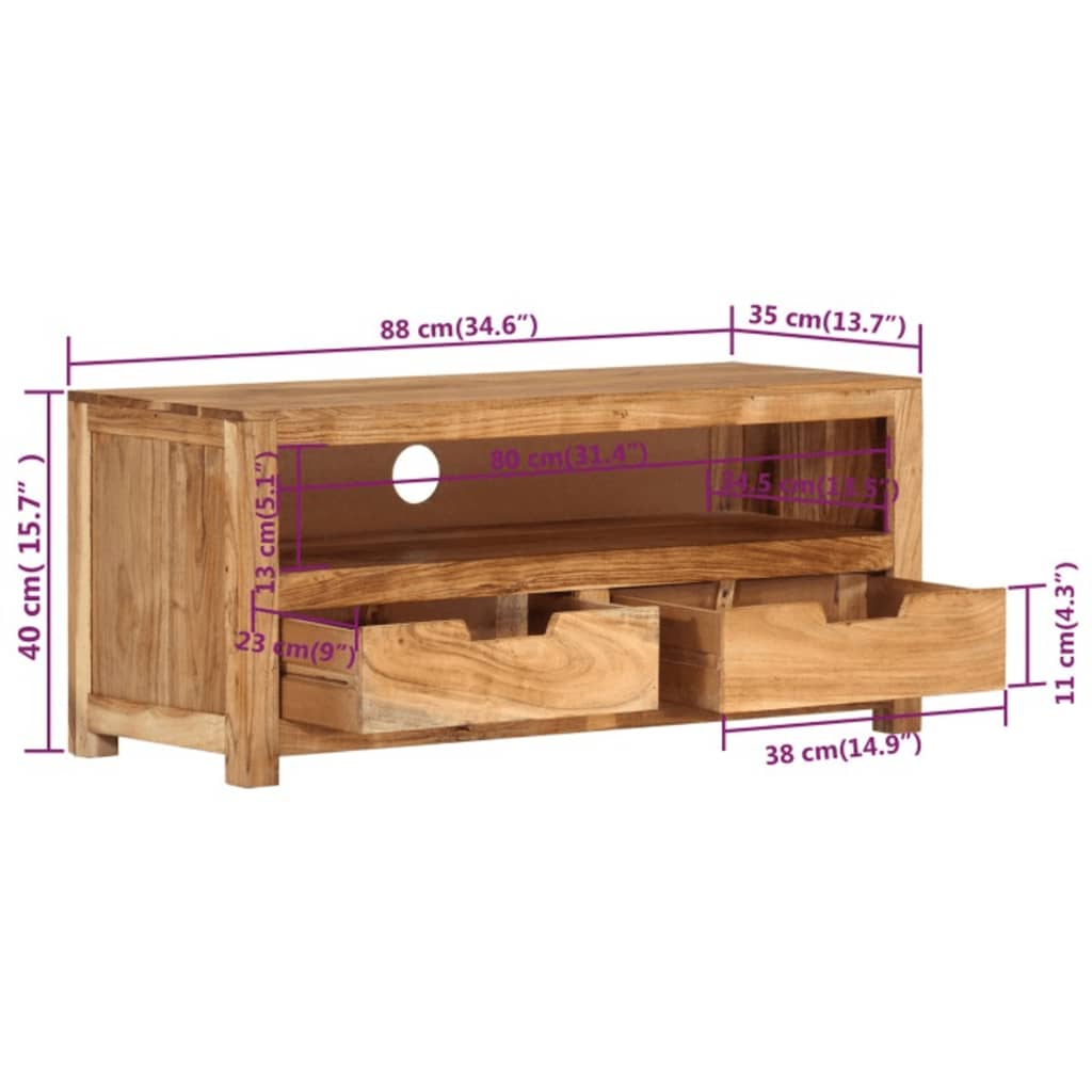 Tv Skříňka 88 X 35 X 40 Cm Masivní Akáciové Dřevo