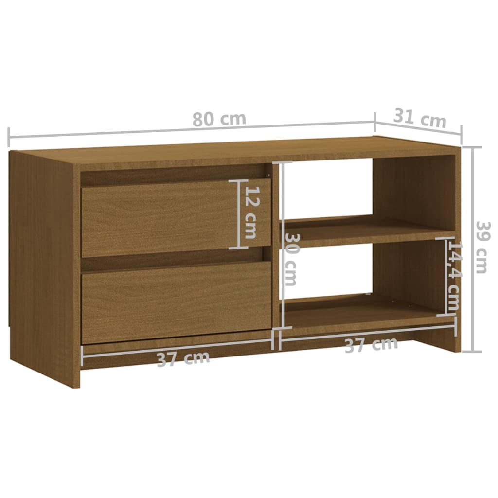 Tv Stolek Medově Hnědý 80 X 31 X 39 Cm Masivní Borové Dřevo