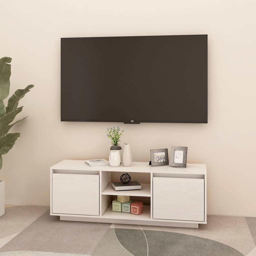 Tv Stolek Bílý 110 X 30 X 40 Cm Masivní Borové Dřevo