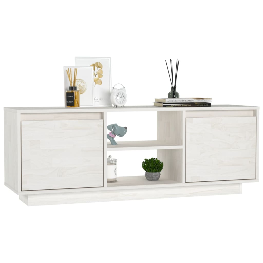 Tv Stolek Bílý 110 X 30 X 40 Cm Masivní Borové Dřevo