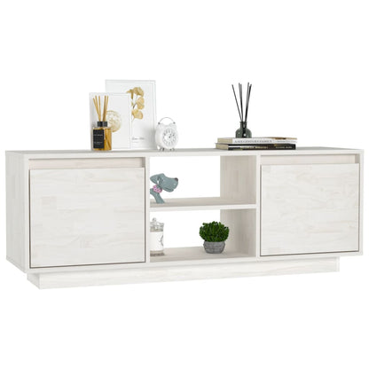 Tv Stolek Bílý 110 X 30 X 40 Cm Masivní Borové Dřevo