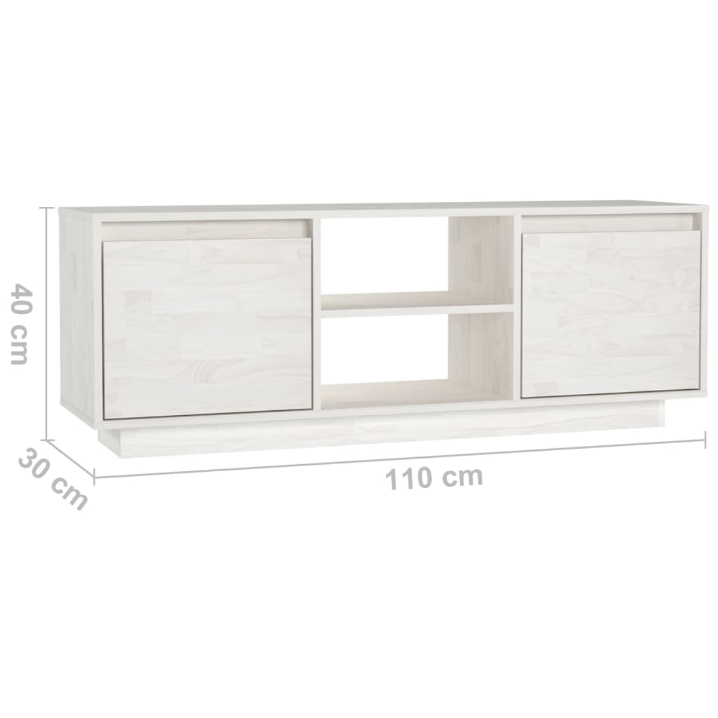 Tv Stolek Bílý 110 X 30 X 40 Cm Masivní Borové Dřevo