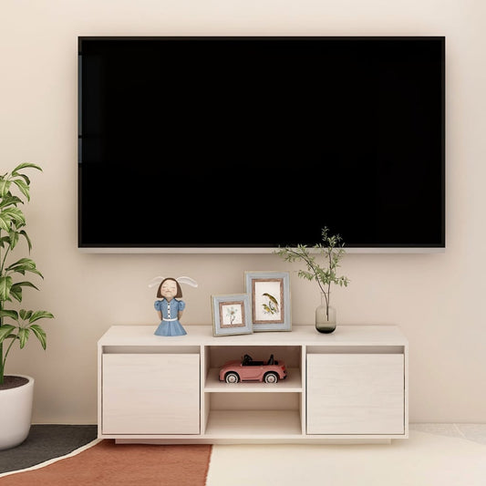 Tv Stolek Bílý 110 X 30 X 40 Cm Masivní Borové Dřevo
