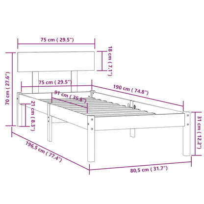 Rám Postele Bílý Masivní Dřevo 75 X 190 Cm Malé Jednolůžko