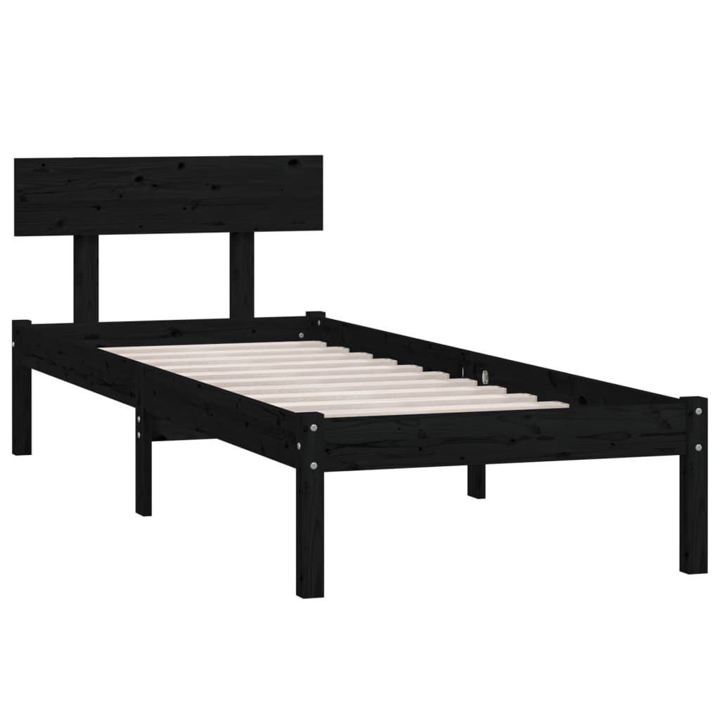 Rám Postele Černý Masivní Dřevo 75 X 190 Cm Malé Jednolůžko
