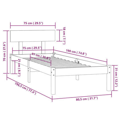 Rám Postele Černý Masivní Dřevo 75 X 190 Cm Malé Jednolůžko