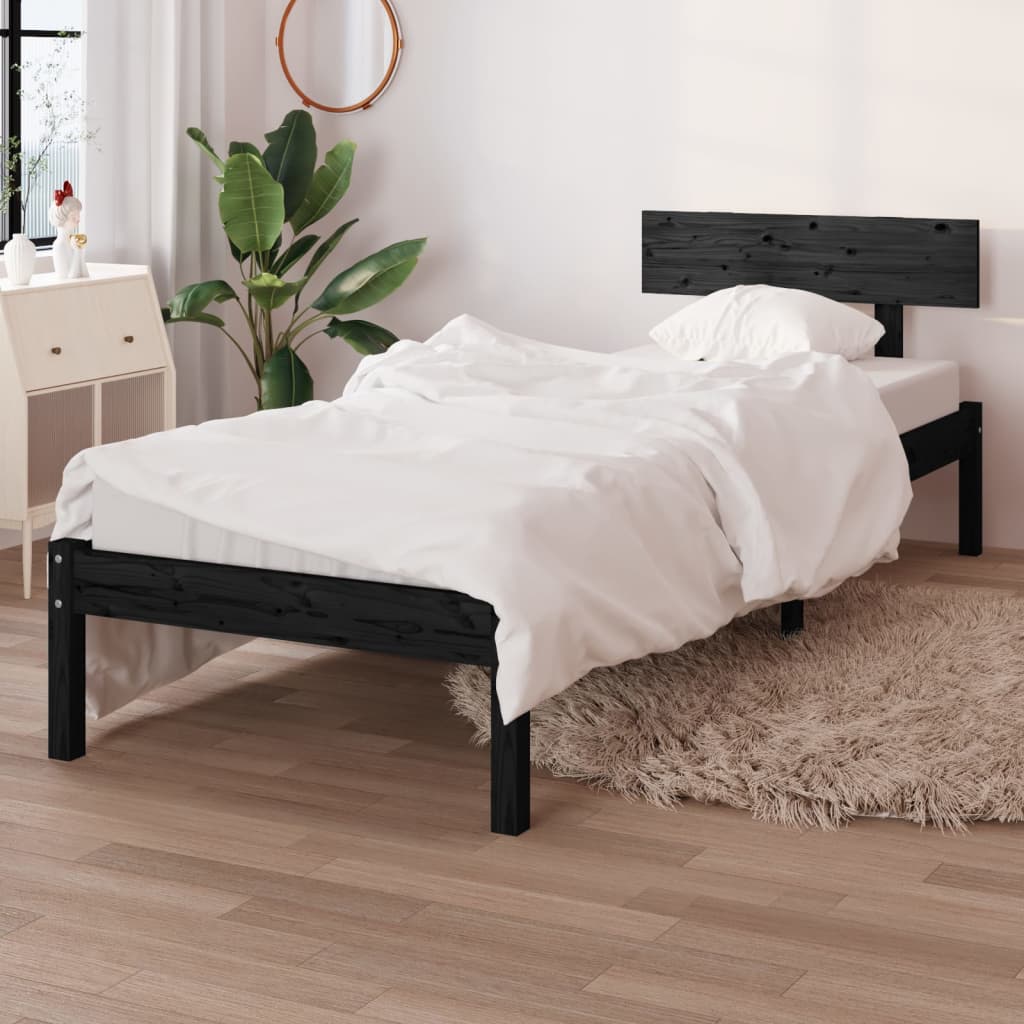 Rám Postele Černý Masivní Dřevo 75 X 190 Cm Malé Jednolůžko