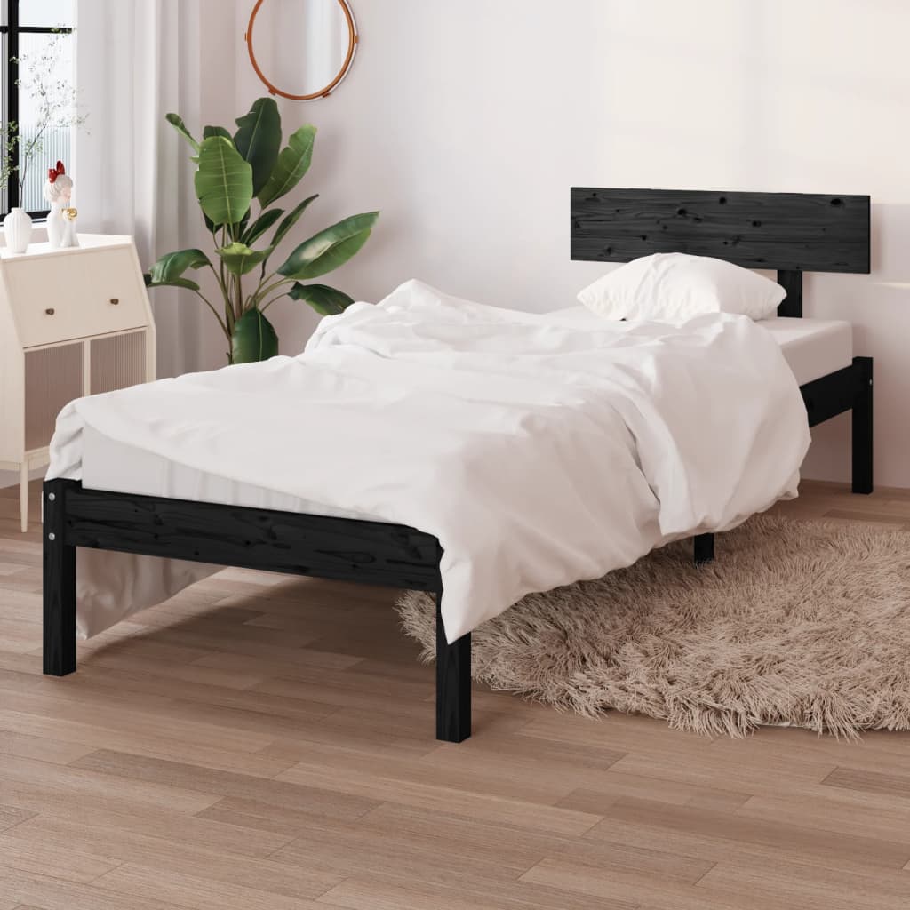 Rám Postele Černý Masivní Borovice 90 X 190 Cm Jednolůžko