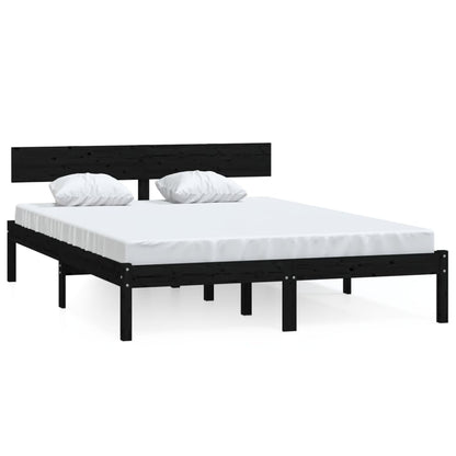 Rám Postele Černý Masivní Dřevo 120 X 190 Cm Malé Dvojlůžko