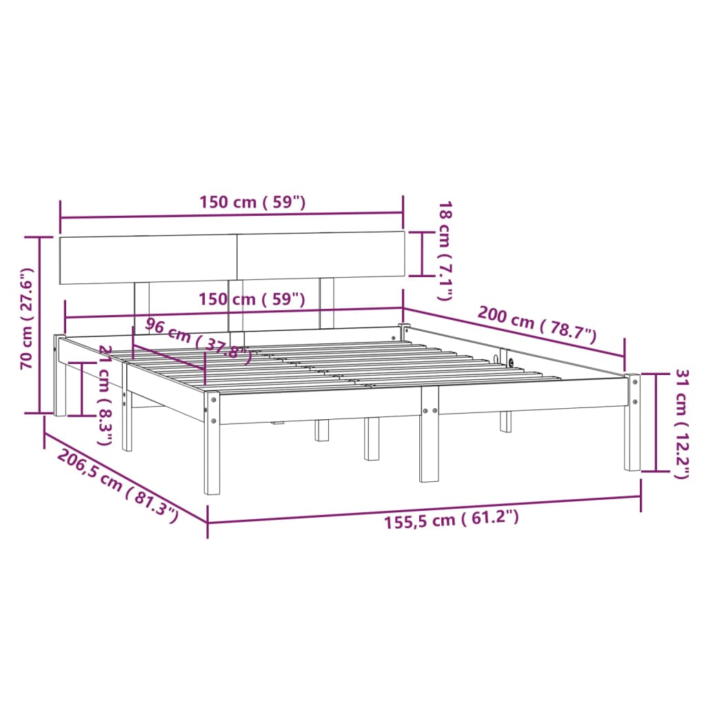 Rám Postele Šedý Masivní Borovice 150 X 200 Cm King Size