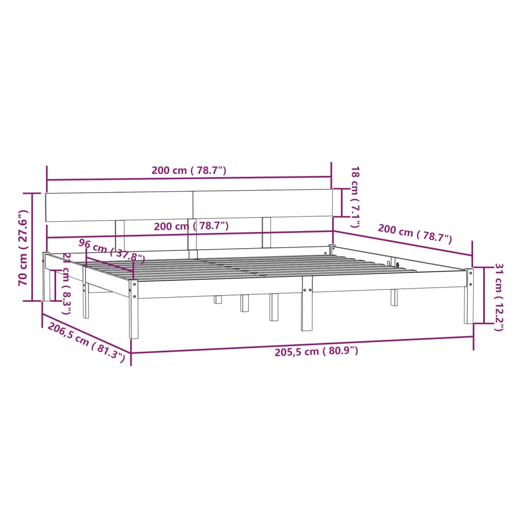 Rám Postele Bez Matrace Masivní Dřevo 200 X 200 Cm